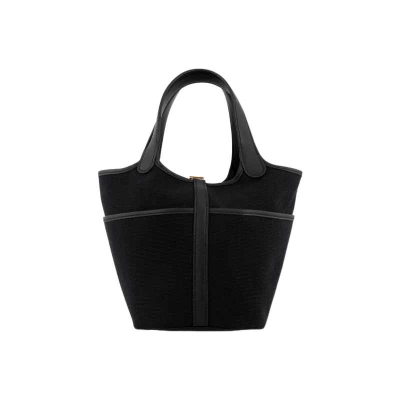 HERMES Picotin Lock Canvas With Swift Calfskin Basket Bag Handbag Bucket Bag Women's Noir Black-3