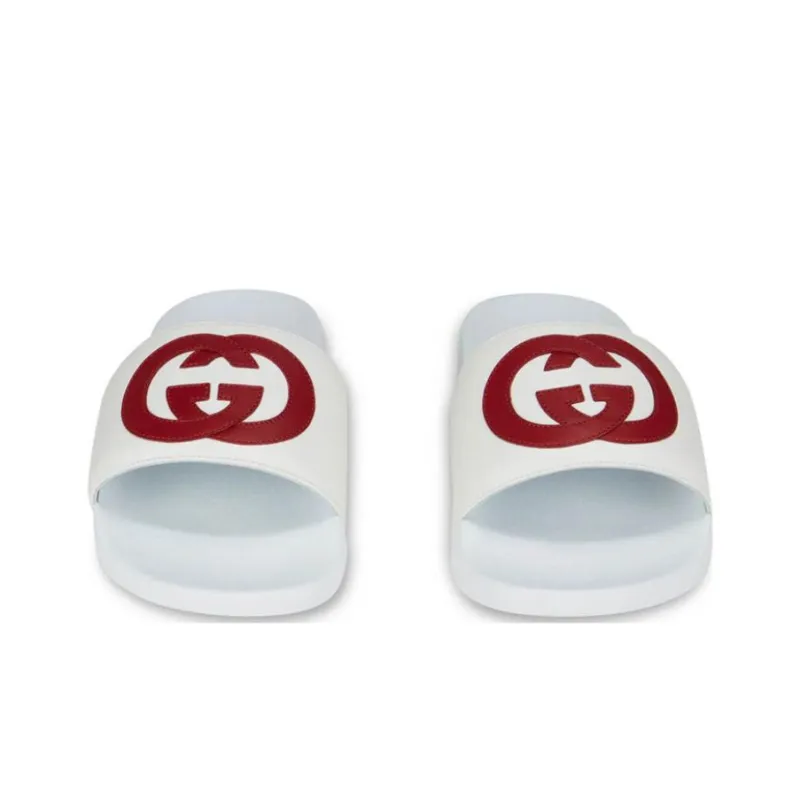 GUCCI Interlocking G Leather Slides White-2