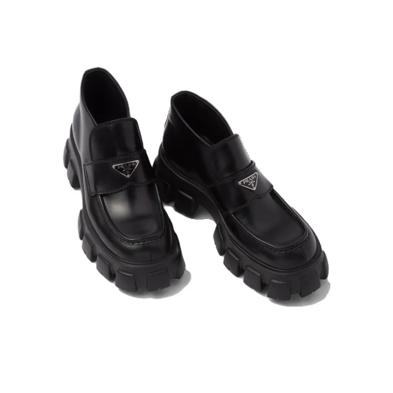 PRADA Monolith Leather Flatform Loafers-3
