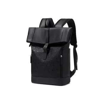 Slazenger PU Soft Leather Backpack Regular Unisex Black/Black With Hexagonal Pattern