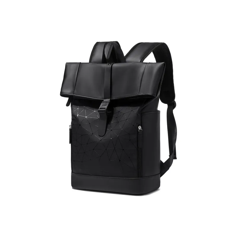 Slazenger PU Soft Leather Backpack Regular Unisex Black/Black With Hexagonal Pattern-0