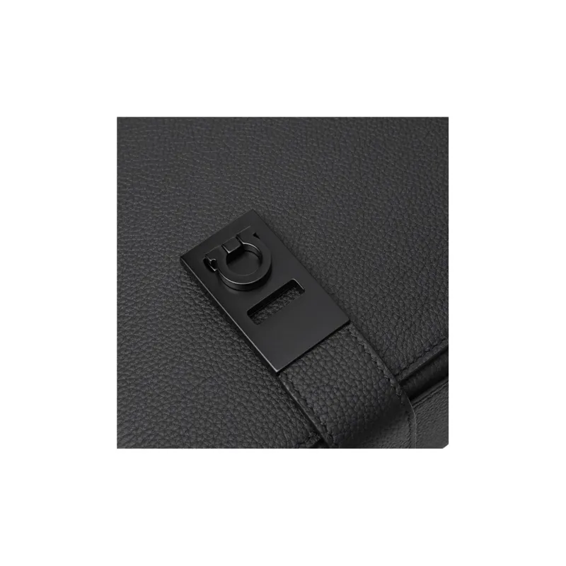 FERRAGAMO GANCINI Hammered Calfskin Messenger Bag, Handbag, Shoulder Bag, Crossbody Bag Regular Women's Black-3