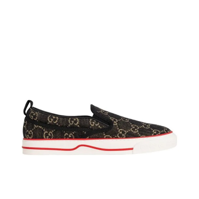 GUCCI Tennis 1977 Stylish Skateboarding Shoes Men's Black Gold-1