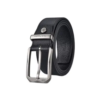 Hush Puppies Metal Pin Buckle Youth Accessories Gift Top Grain Cow Leather Dad Leather Belts Men's Black Width 3.7cm