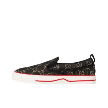 GUCCI Tennis 1977 Stylish Skateboarding Shoes Men's Black Gold