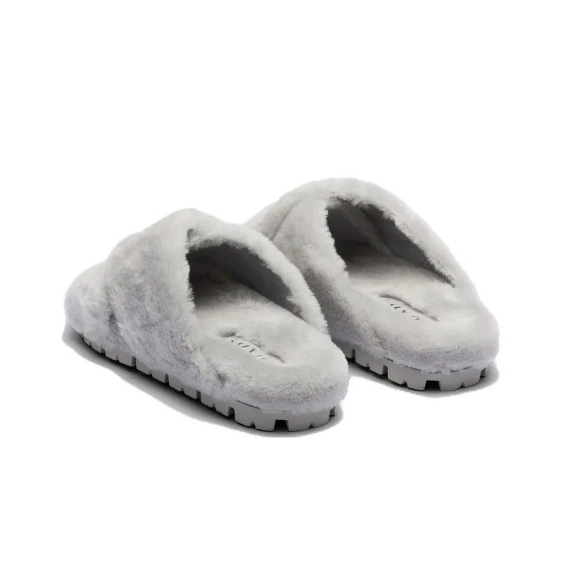PRADA Triangle-logo Shearling Slippers-3