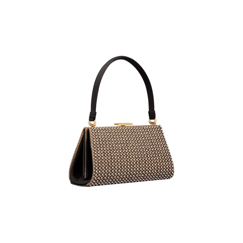 DIOR Rhinestone And Pearl Mix Shoulder Bag Crossbody Bag Handbag Women's Gold-1