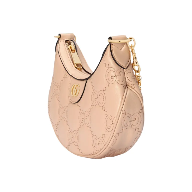 GUCCI GG Matelassé Leather Moon Shaped Bag Crossbody Bag Shoulder Bag Women's Beige-2