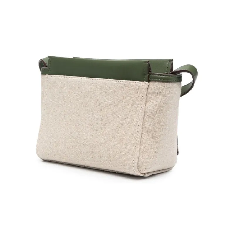 DKNY Cotton Linen With Calfskin Shoulder Bag Crossbody Bag Regular Women's Olive Green With Light Beige Accents-1