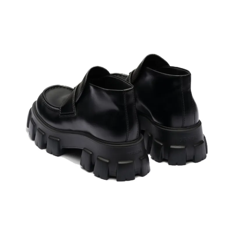 PRADA Monolith Leather Flatform Loafers-4