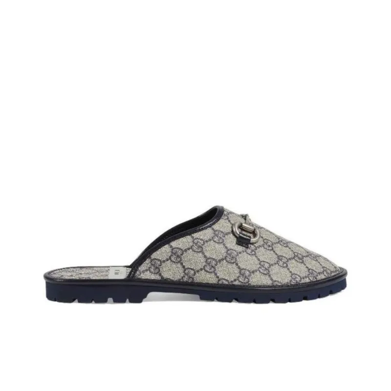 GUCCI GG Horsebit Slippers Beige Blue-1