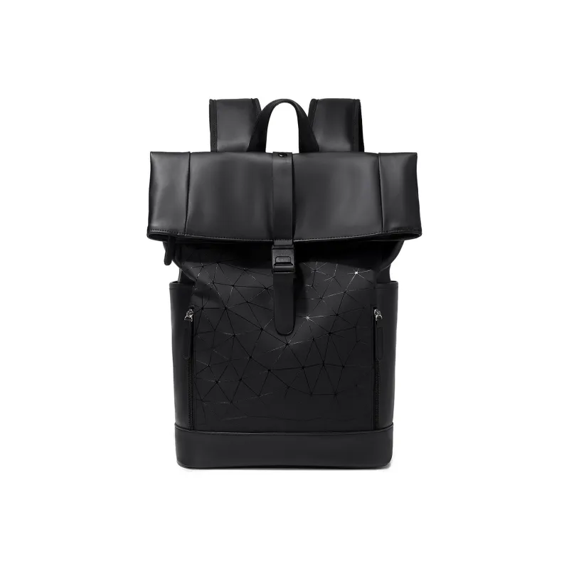 Slazenger PU Soft Leather Backpack Regular Unisex Black/Black With Hexagonal Pattern-1