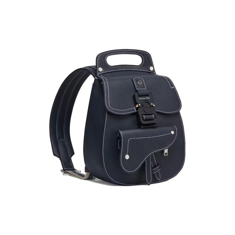 DIOR Grained Calfskin Backpack Small Size Men's Marine Blue-1