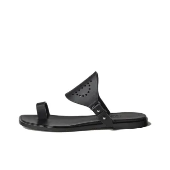 HERMES Hera Genuine Leather Sole Quick Dry Slide Slippers Women's Black