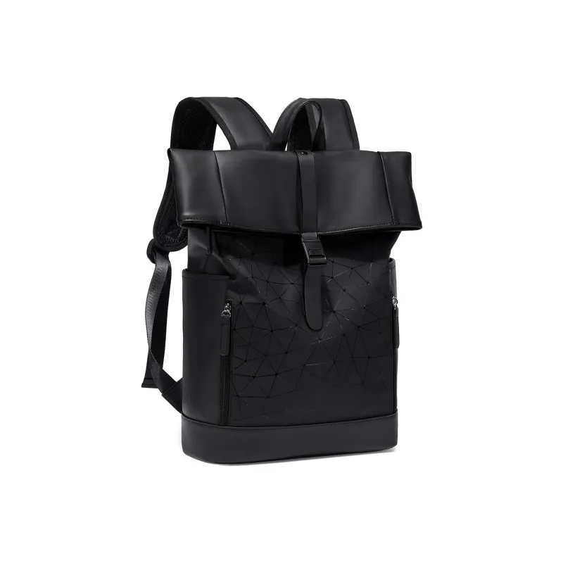 Slazenger PU Soft Leather Backpack Regular Unisex Black/Black With Hexagonal Pattern-2