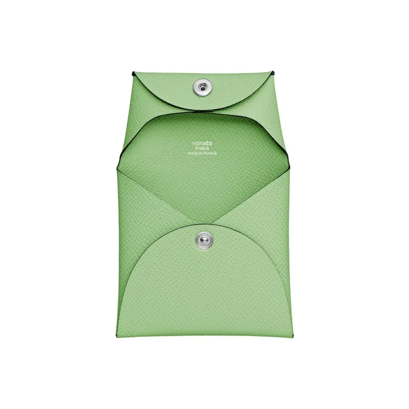 HERMES Bastia Epsom Calfskin Coin Purses Wallets Women's 3IVert Criquet Avocado Green/Cricket Green-1