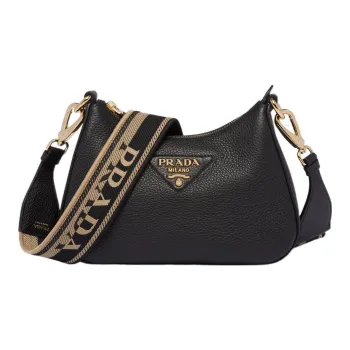 PRADA Leather Shoulder Bag Gold tone Black