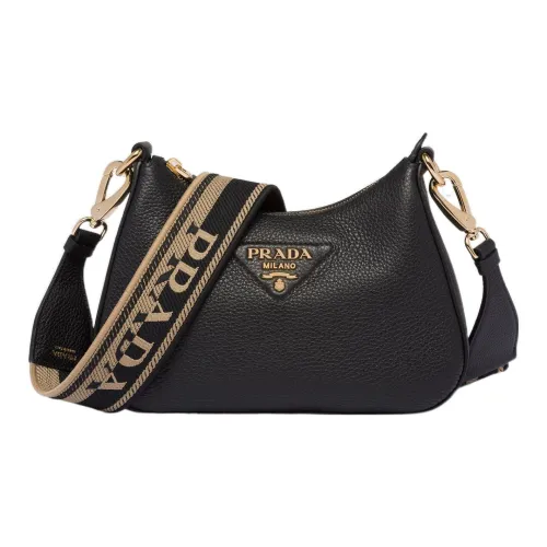 PRADA Leather Shoulder Bag Gold-tone Black