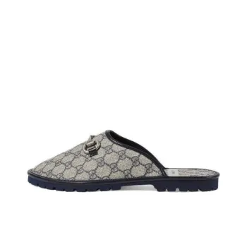 GUCCI GG Horsebit Slippers Beige Blue