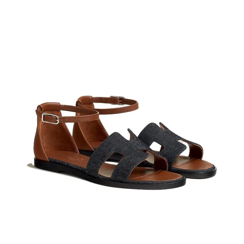 HERMES Santorini One Strap Sandals Women's Blue-2