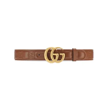 GUCCI Marmont Collection Matelassé Double G Buckle Loose Fit Smooth Buckle Leather Belts Women's Brown Width: 4CM