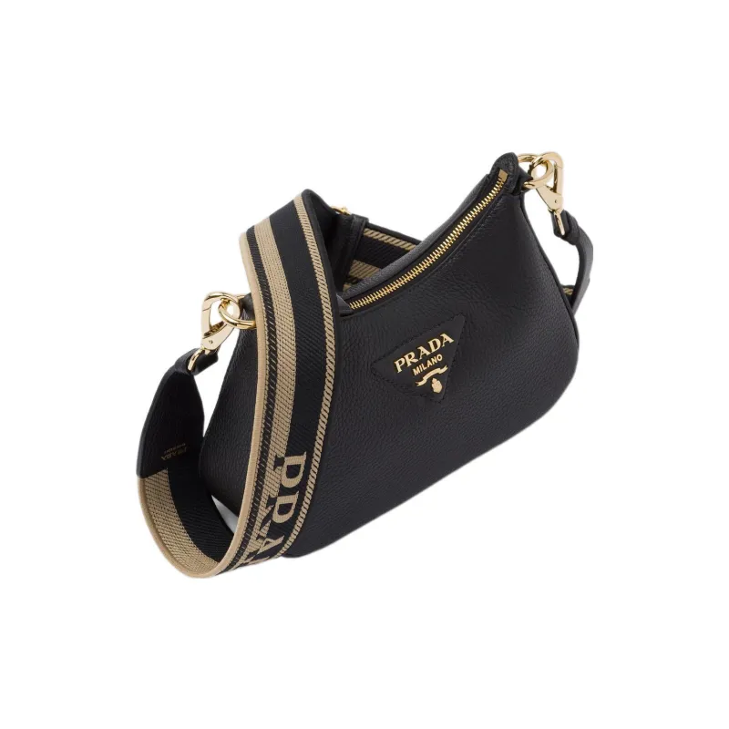 PRADA Leather Shoulder Bag Gold tone Black-1