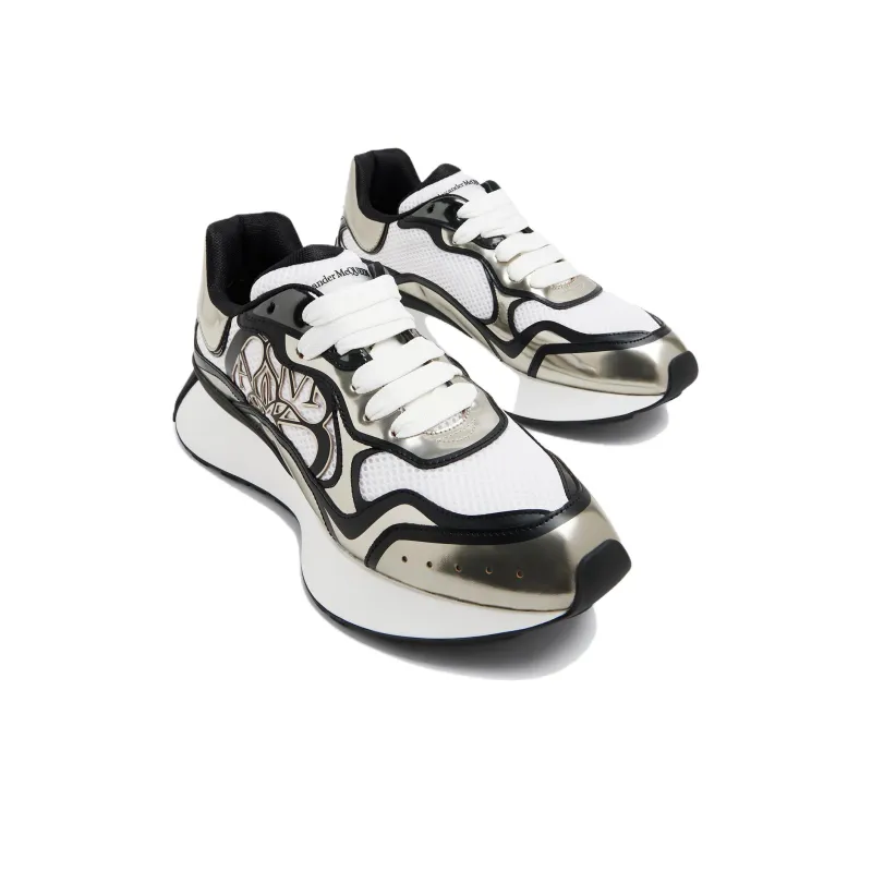 Alexander McQueen Sprint Runner Black White Silver Tone Seal-2