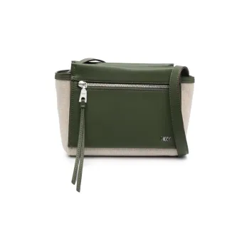 DKNY Cotton Linen With Calfskin Shoulder Bag Crossbody Bag Regular Women's Olive Green With Light Beige Accents