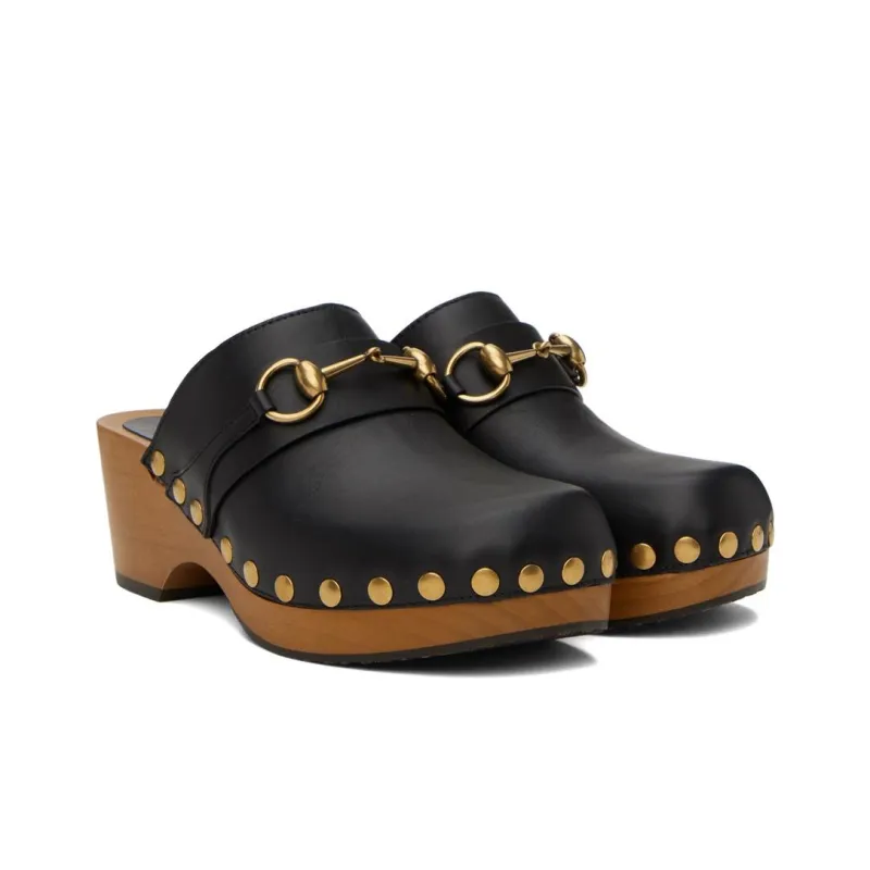 GUCCI Horsebit 35mm Clog Black Leather-2