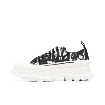 Alexander McQueen Graffiti Tread Slick Low Lace Up Black White