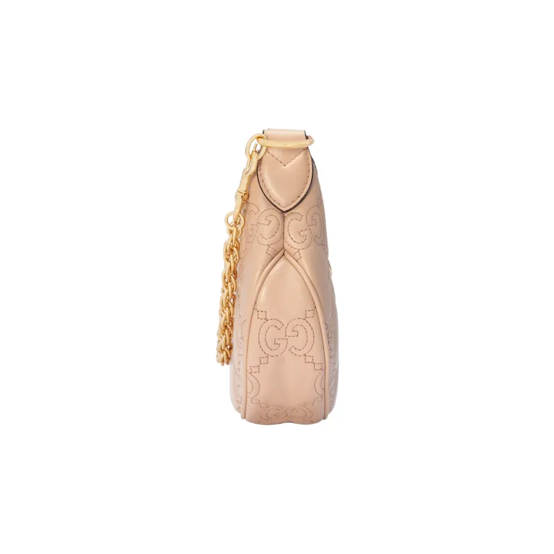 GUCCI GG Matelassé Leather Moon Shaped Bag Crossbody Bag Shoulder Bag Women's Beige-3
