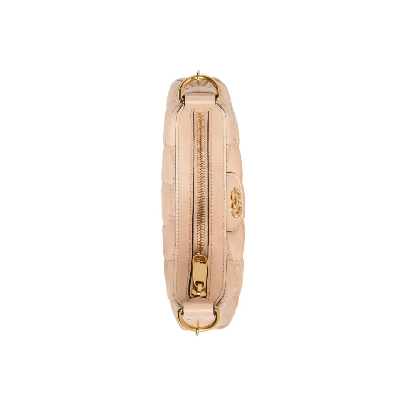 GUCCI GG Matelassé Leather Moon Shaped Bag Crossbody Bag Shoulder Bag Women's Beige-5