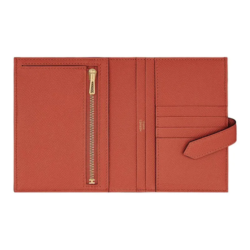 HERMES Bearn Epsom Calfskin Wallet Unisex R1 Terre Battue Red Clay-1
