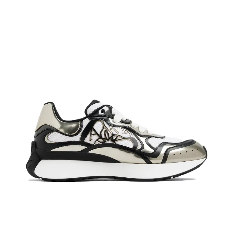 Alexander McQueen Sprint Runner Black White Silver Tone Seal-1