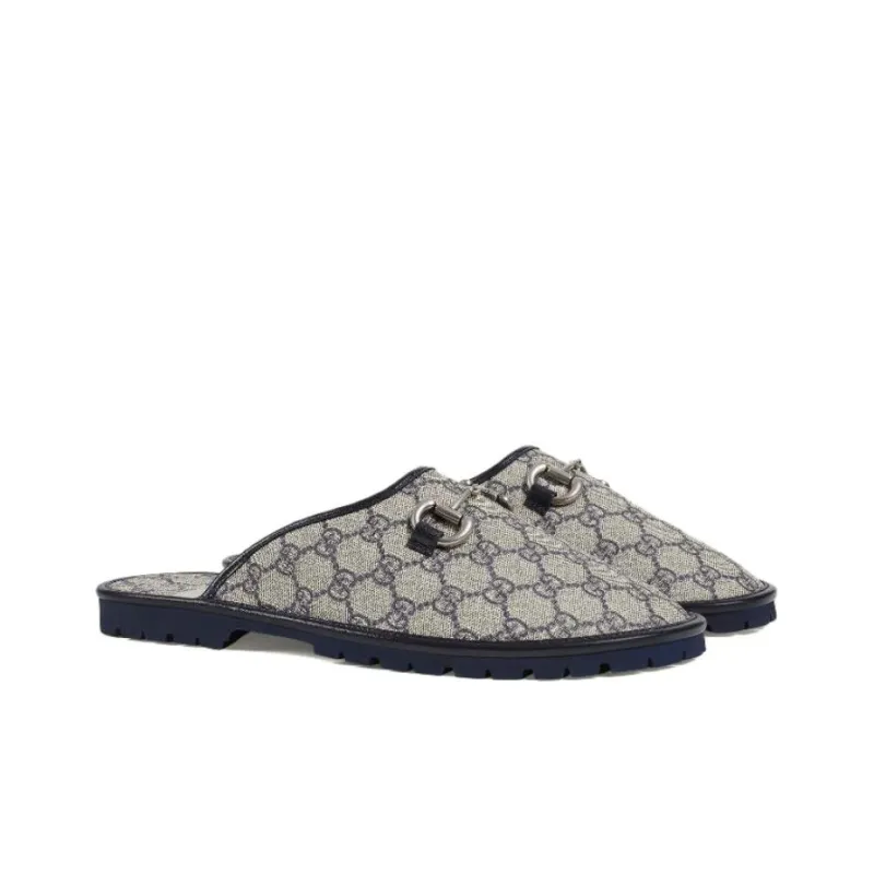 GUCCI GG Horsebit Slippers Beige Blue-2