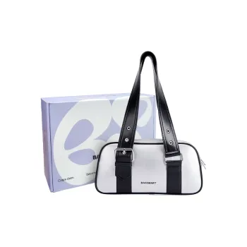 BAGSMART PU Leather Boston Bag Shoulder Bag Regular Women's Silver/Ecru/Black