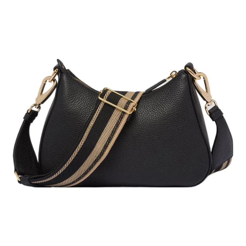 PRADA Leather Shoulder Bag Gold tone Black-2
