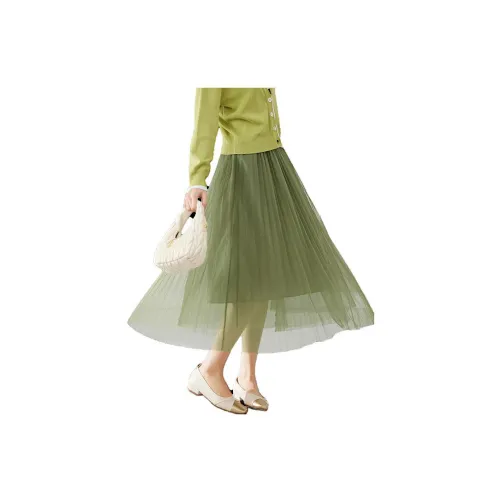 VIMLY Casual Long Skirts Women's Army Green