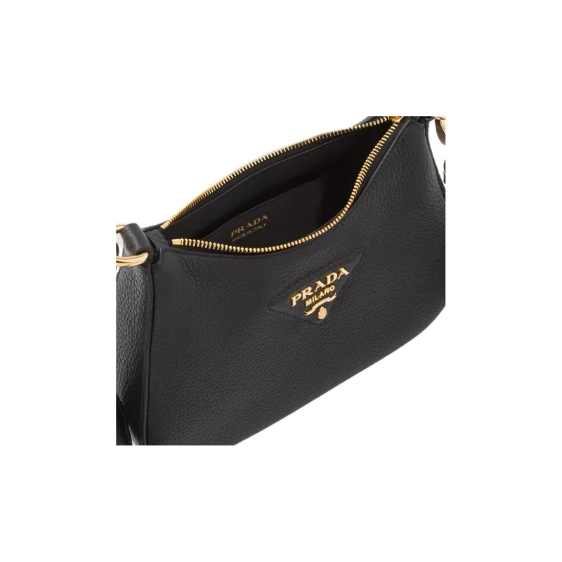 PRADA Leather Shoulder Bag Gold tone Black-4