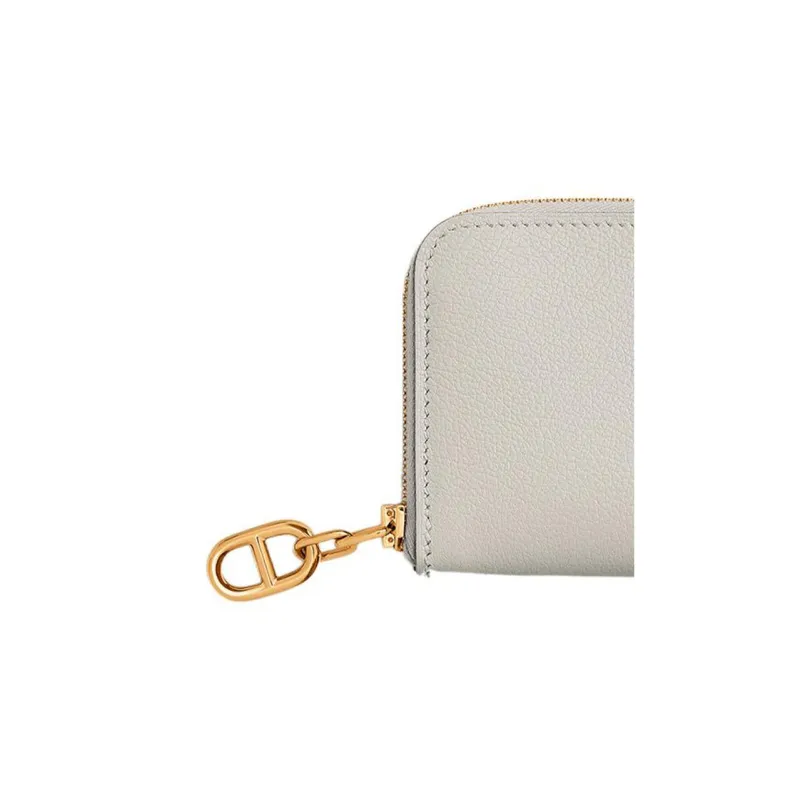 HERMES Zipengo Evercolor Leather Card Holder Mini Men's 8L Beton Concrete Gray With Glacier White Accents-2