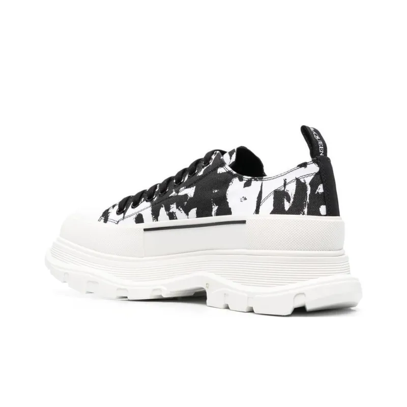 Alexander McQueen Graffiti Tread Slick Low Lace Up Black White-3