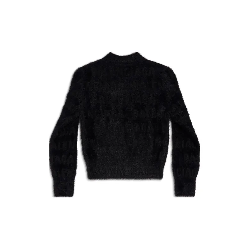Balenciaga Women's'S Bal Horizontal Allover Furry Fitted Sweater In Black Black-1