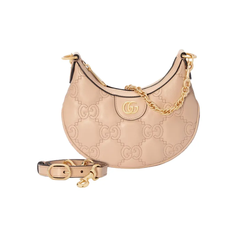 GUCCI GG Matelassé Leather Moon Shaped Bag Crossbody Bag Shoulder Bag Women's Beige-1