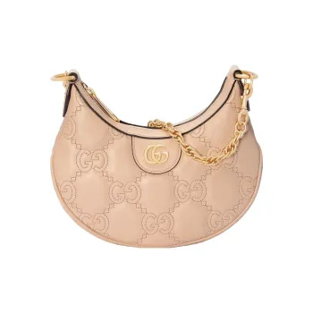 GUCCI GG Matelassé Leather Moon Shaped Bag Crossbody Bag Shoulder Bag Mini Women's Beige