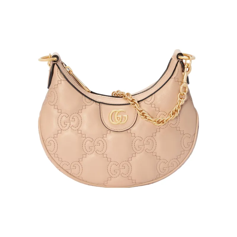 GUCCI GG Matelassé Leather Moon Shaped Bag Crossbody Bag Shoulder Bag Women's Beige-0