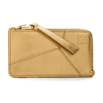 LOEWE Puzzle Cow Leather Card Holder Women's Gold