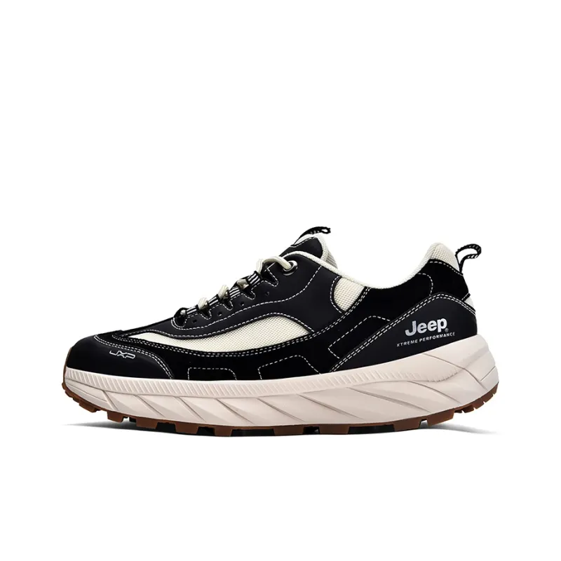 Jeep Cushioning Anti Slip And Wear Resistant Coverage Support Low Top Outdoor Shoes Men's Black White-0