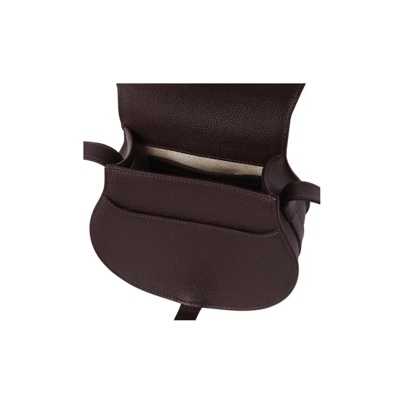 Chloe Marcie Grain Calfskin Saddle Bag, Shoulder Bag, Crossbody Bag Trumpets Women's Dark Purple-3