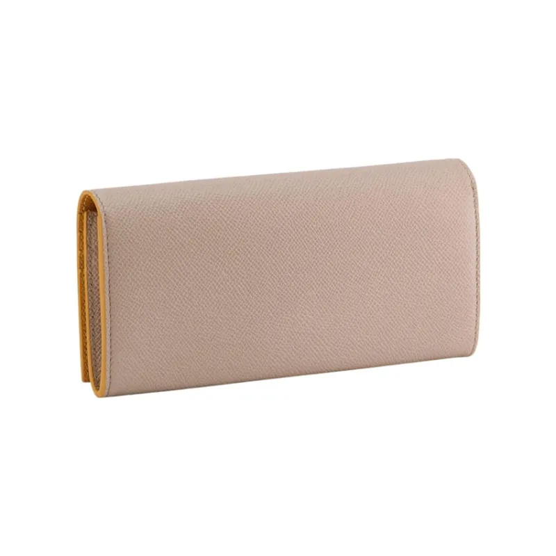 BVLGARI Bulgari Clip Calfskin Wallet Large Size Women's Yellow/Beige-1
