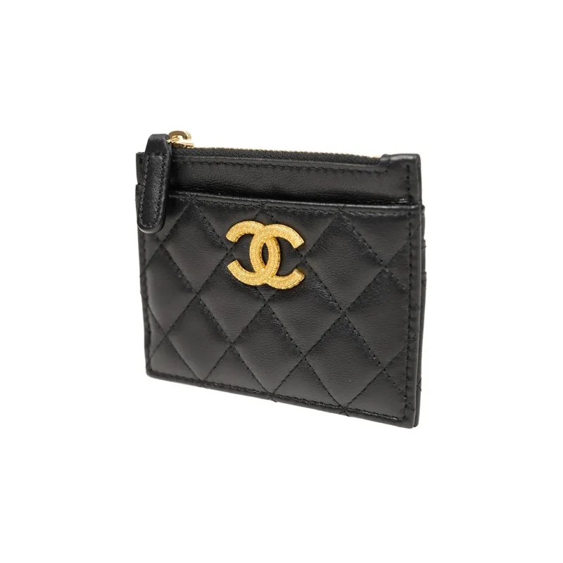 CHANEL Lambskin Wallet, Card Holder Women's Black-1